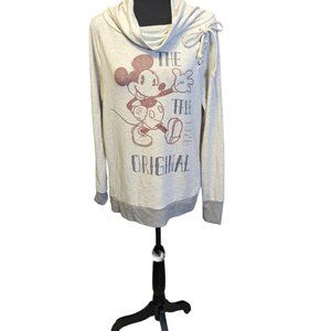 Disney Grey Cowl Neck Mickey Mouse Pullover Sweatshirt Size: M